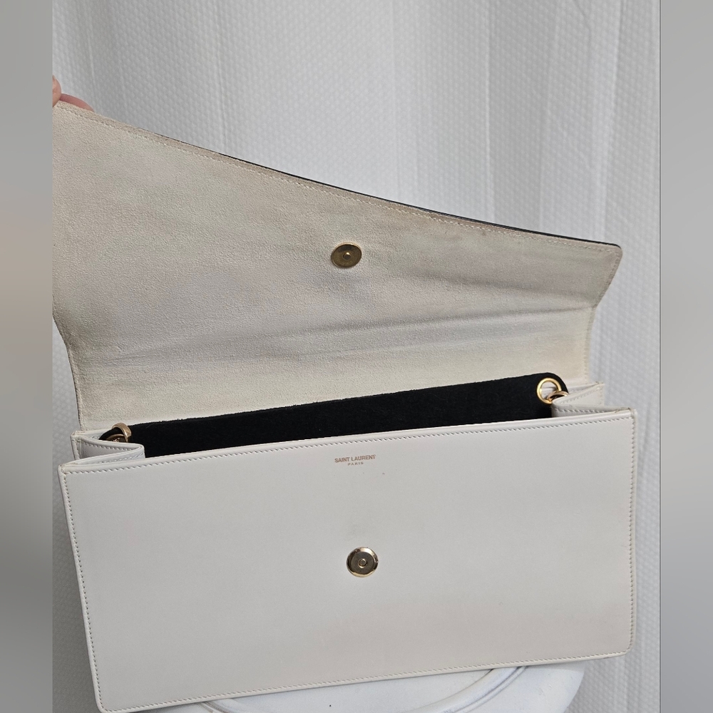 EUC YSL Saint Laurent Clutch Cream and Black Bicolor Leather w/ Chain Insert - Picture 6 of 11